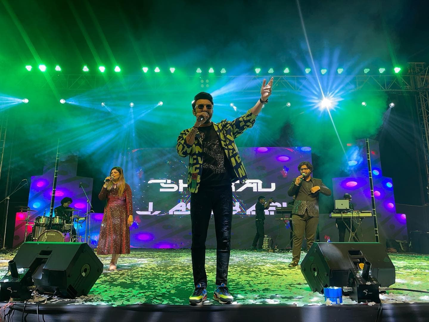 Concert stage with dramatic lighting